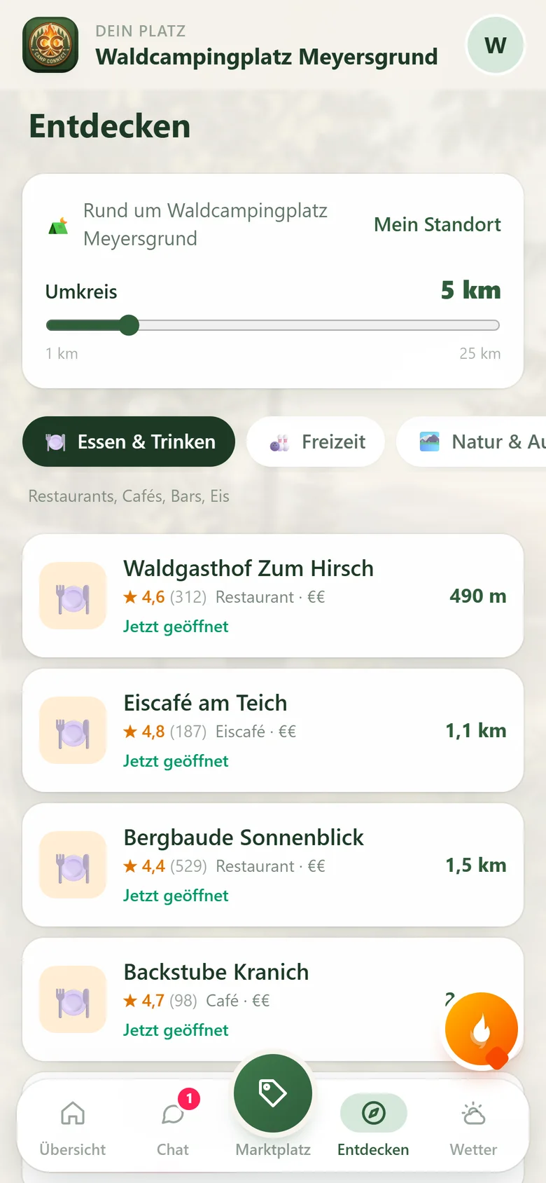 Entdecken: Restaurants in der Nähe mit Bewertung und Entfernung