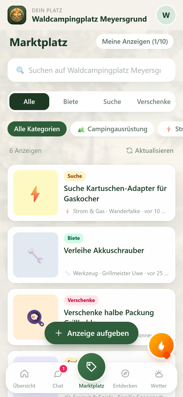 Marktplatz mit Anzeigen: Biete, Suche, Verschenke